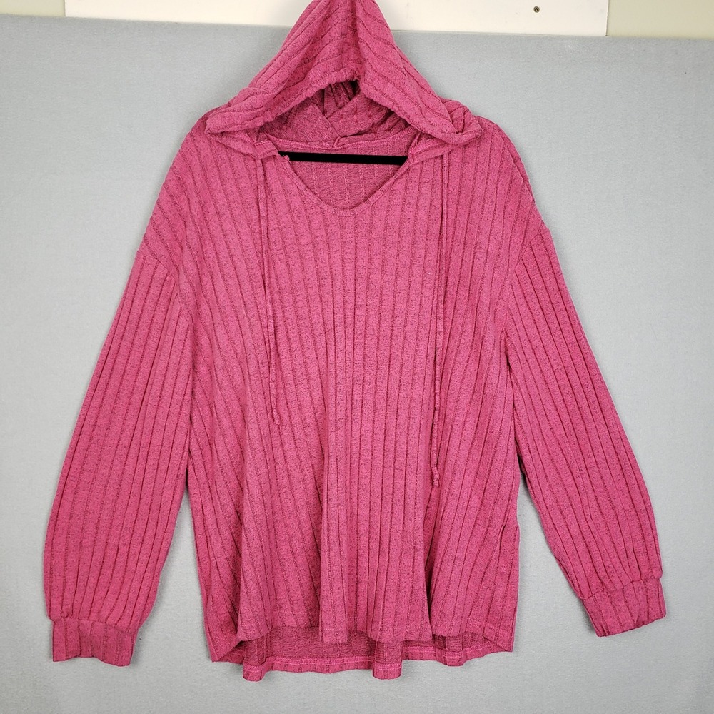 Ribbed Hoodie Sweater Rose Pink Casual Comfortable Relaxed Shein Curve Size 4XL‎